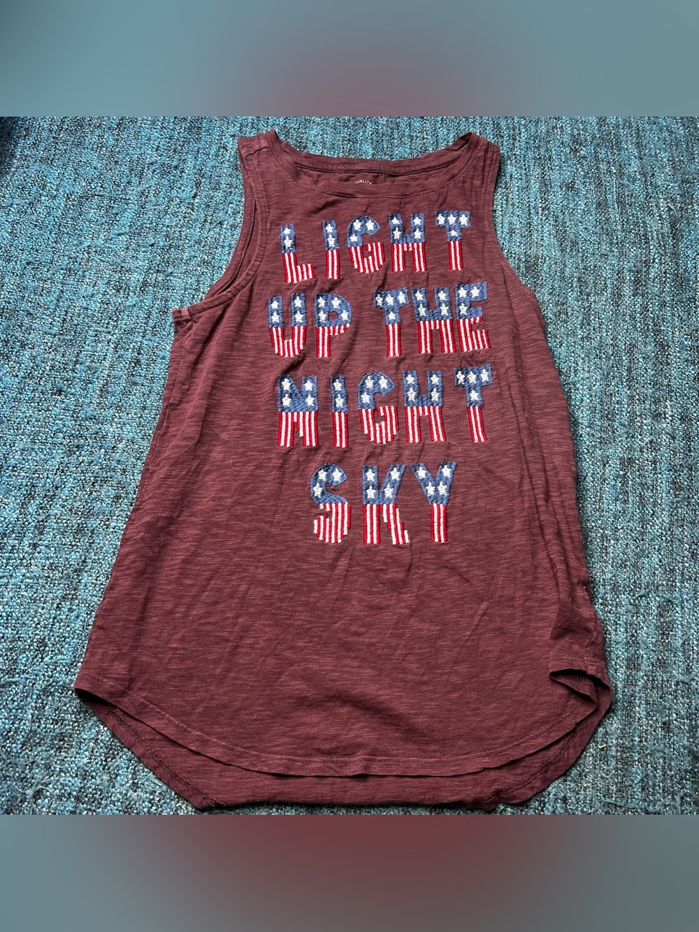 Lucky Brand Light Up the Night Sky Patriotic Embroidered Tank Top Size XS USA